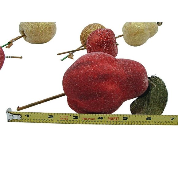 Lot 8 Ornaments Holiday Decor Sugar Glittered Beaded Fruit Apples Pears MCM Vtg - Picture 10 of 12